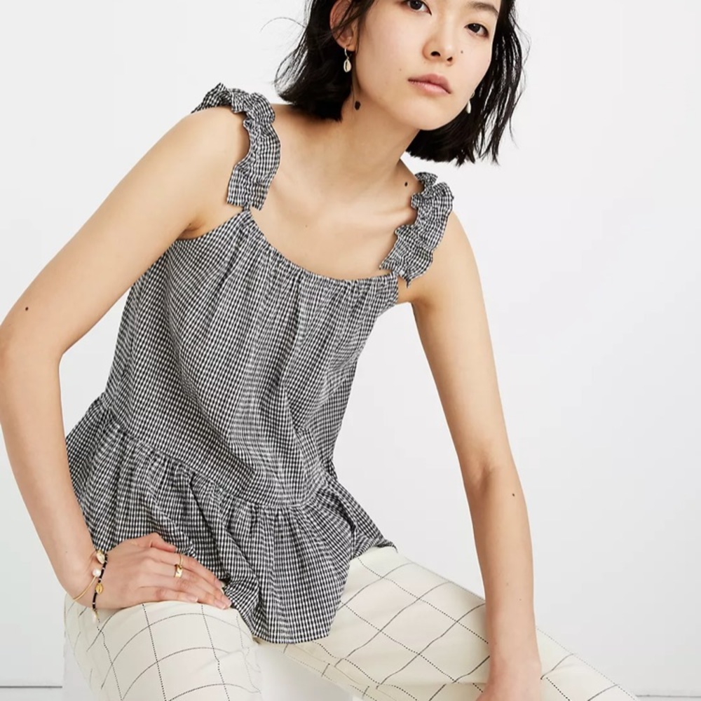 Ruffle strap tank top in gingham